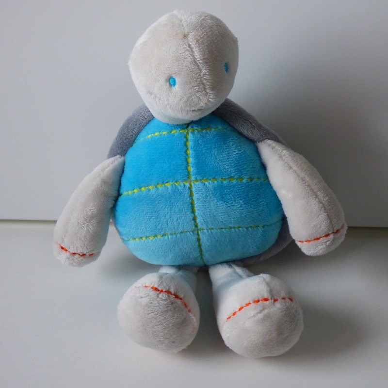 Doudou Tortue Gris et Bleu Obaïbi