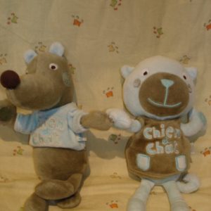 Doudou Chien et Chat Vert Du Pareil Au Même TBE