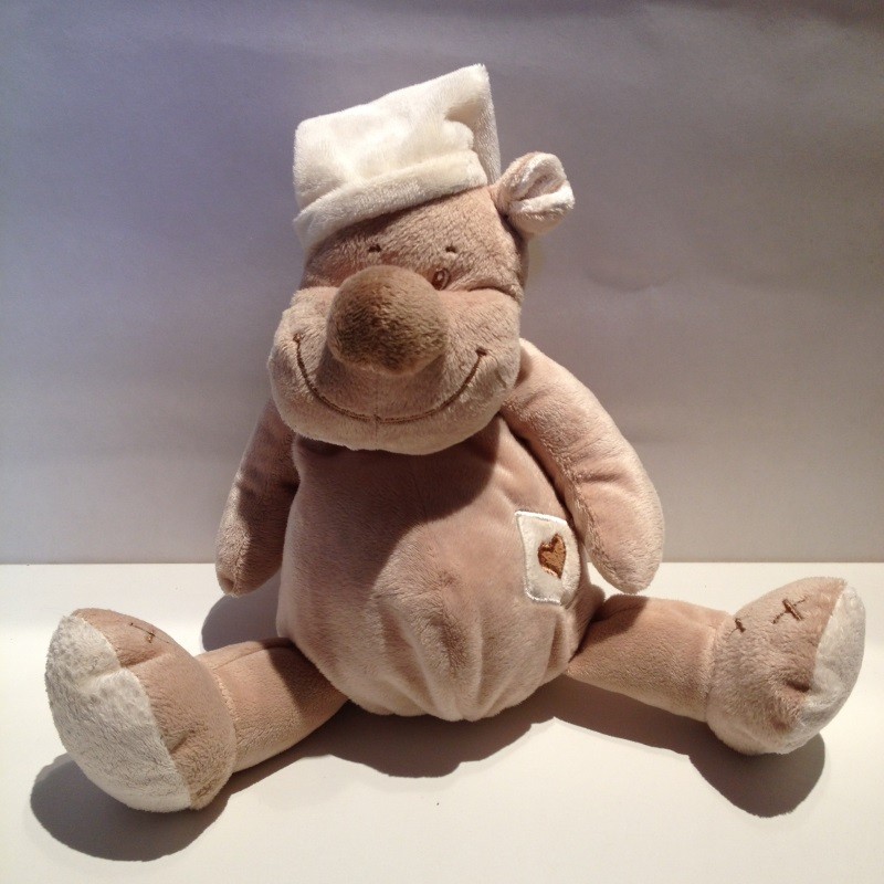 Doudou Chien Beige Bonnet Blanc Doukidou – Image 2